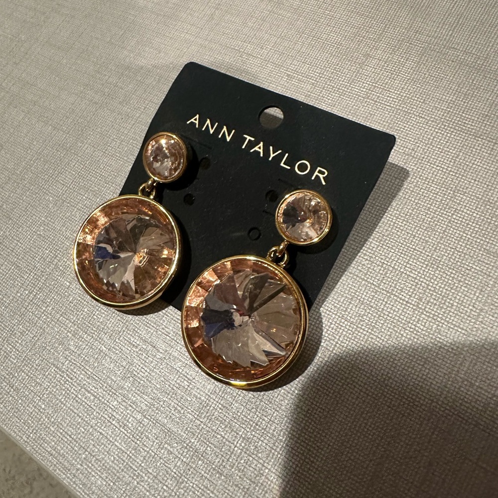 Ann Taylor Gold and Pink Crystal Drop Earrings